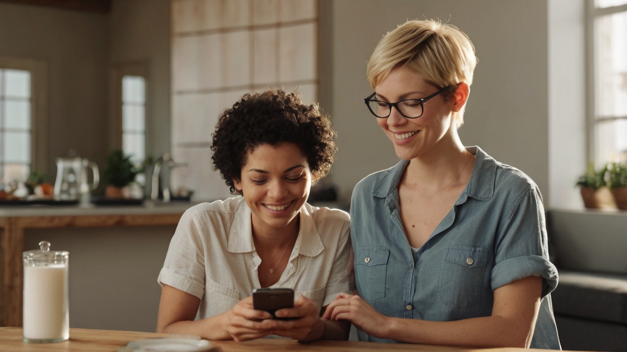 Two young mothers exchange experiences and advice from MamaMind at a meeting